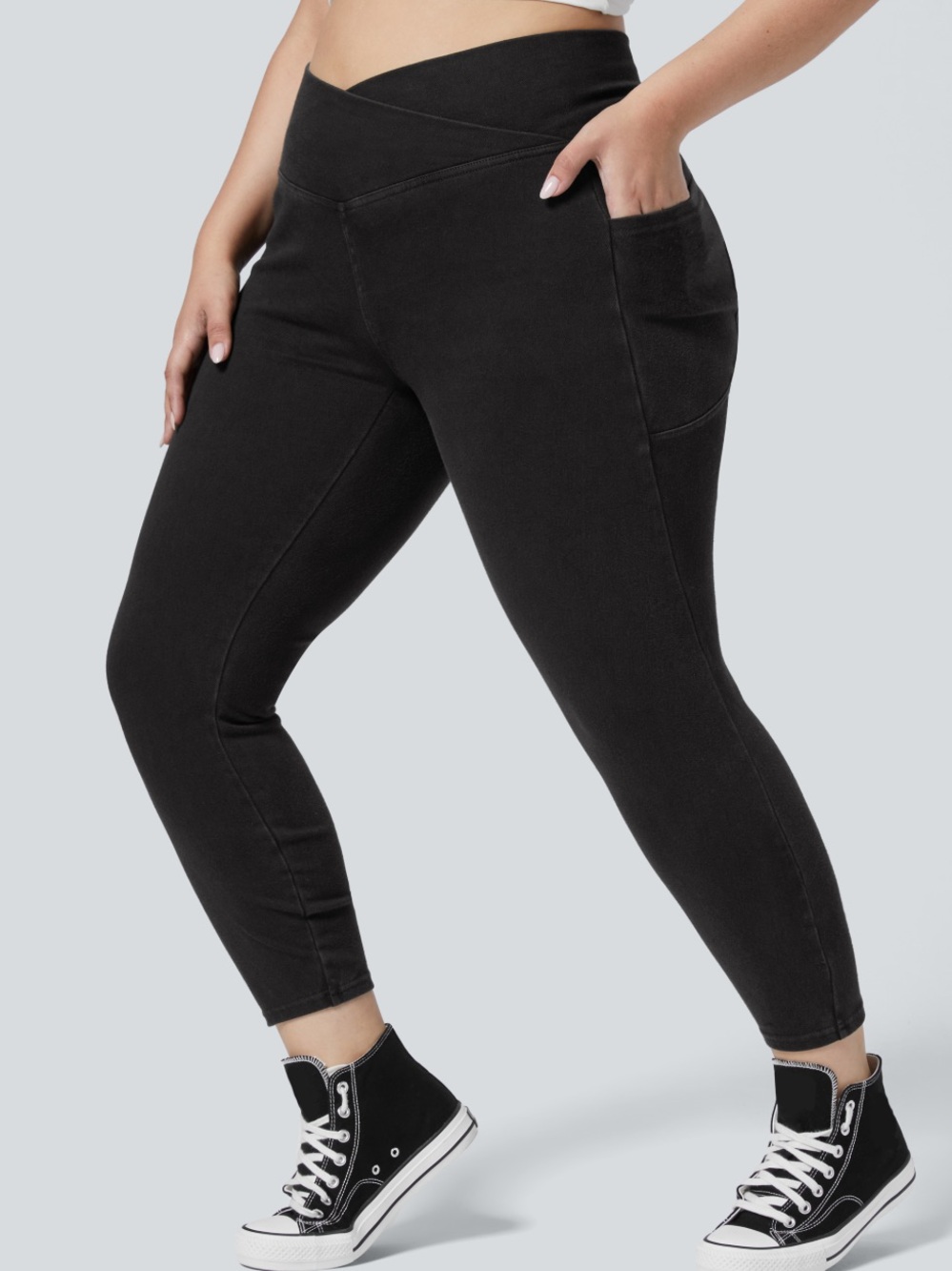 Halara Flex Denim Crossover Knit 7/8 Length Leggings black XL
